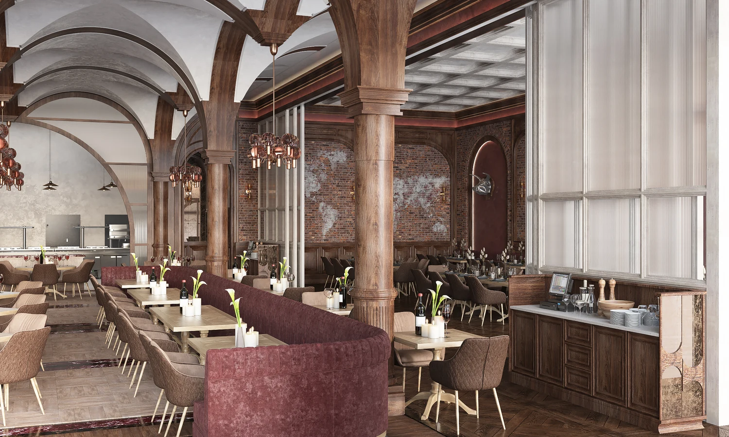 Lounge and banquette seating in a winery restaurant by Eurohouse