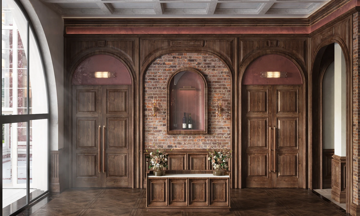 Intimate private dining room with brick detailing, winery restaurant by Eurohouse