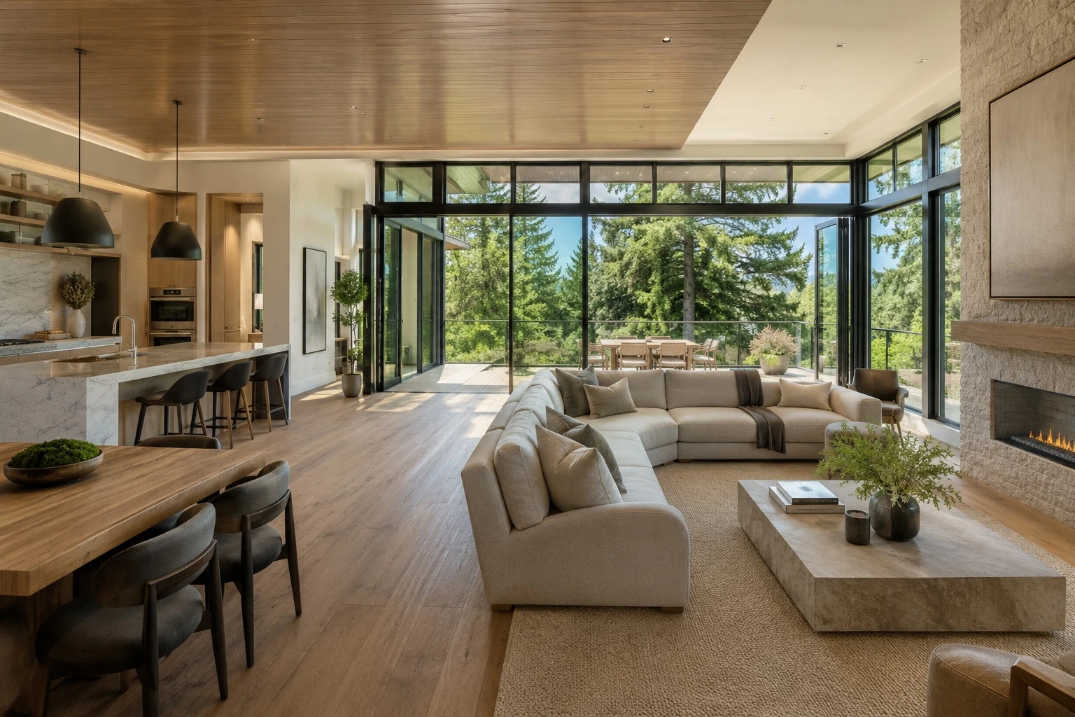 Conceptual rendering of a high-end West Coast contemporary open-plan interior — representative of Eurohouse design-build work