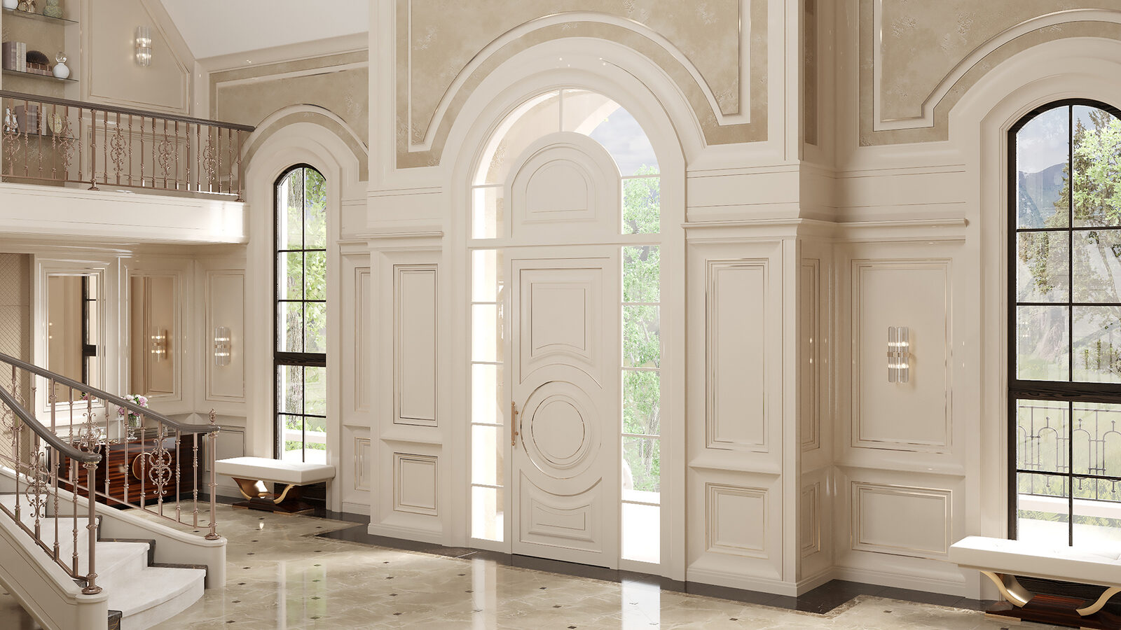 Foyer with arched window