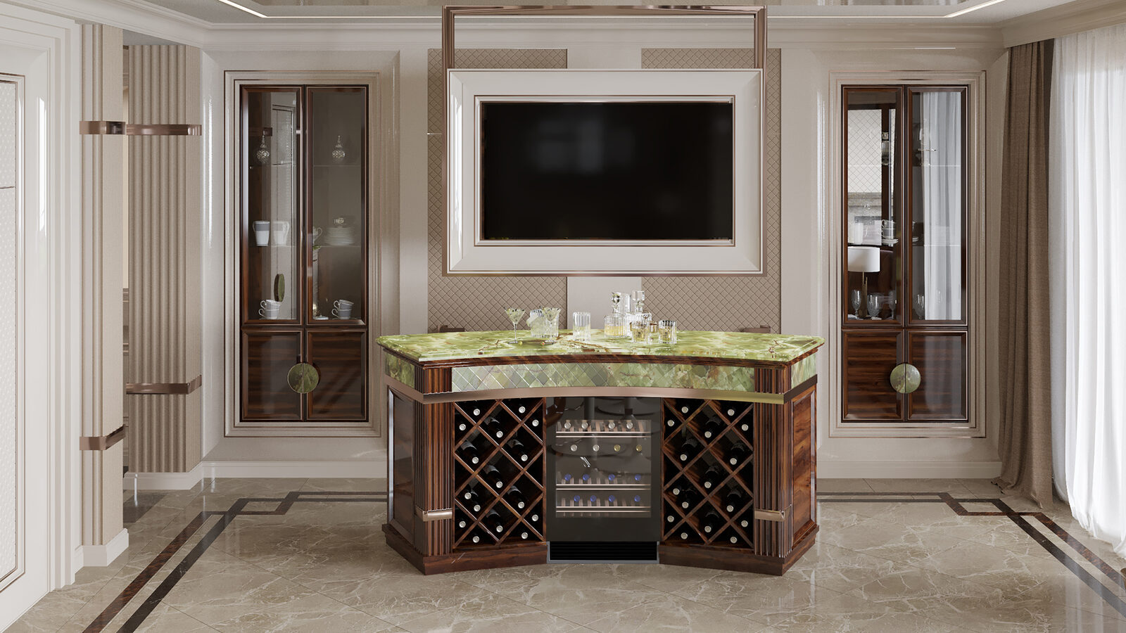 Living room with wine bar