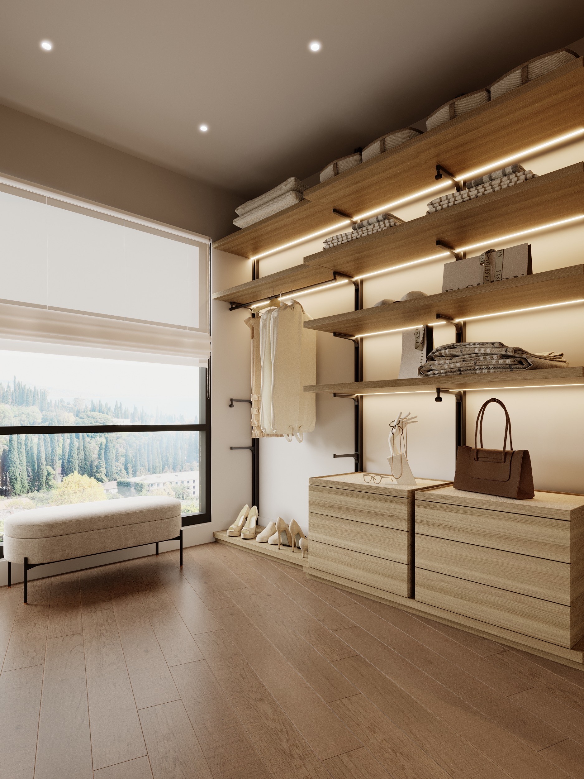 Walk-in closet island dresser at Benbow Road West Vancouver by Eurohouse Studio