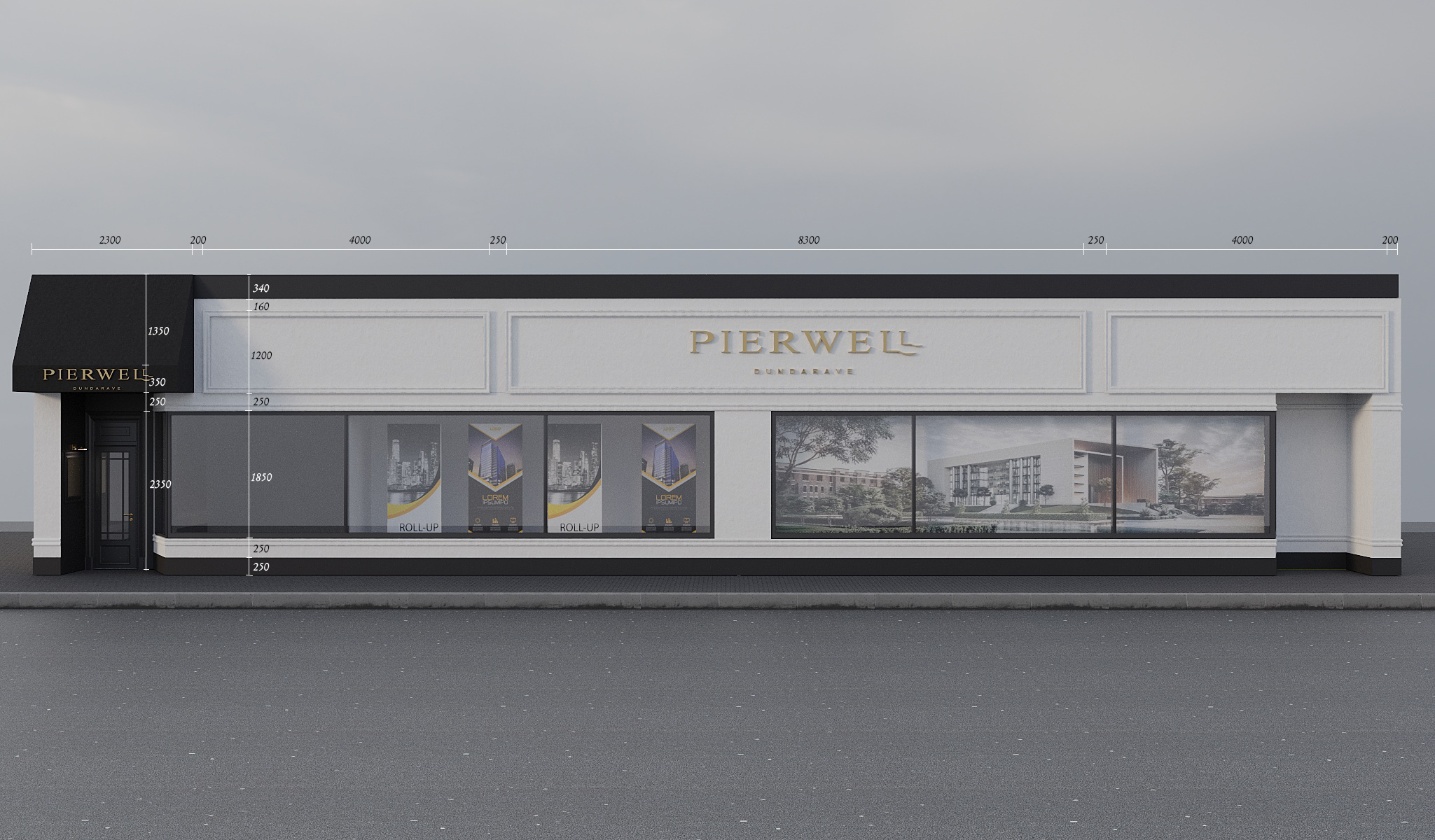 Pierwell Dundarave — street-level perspective of the complete facade