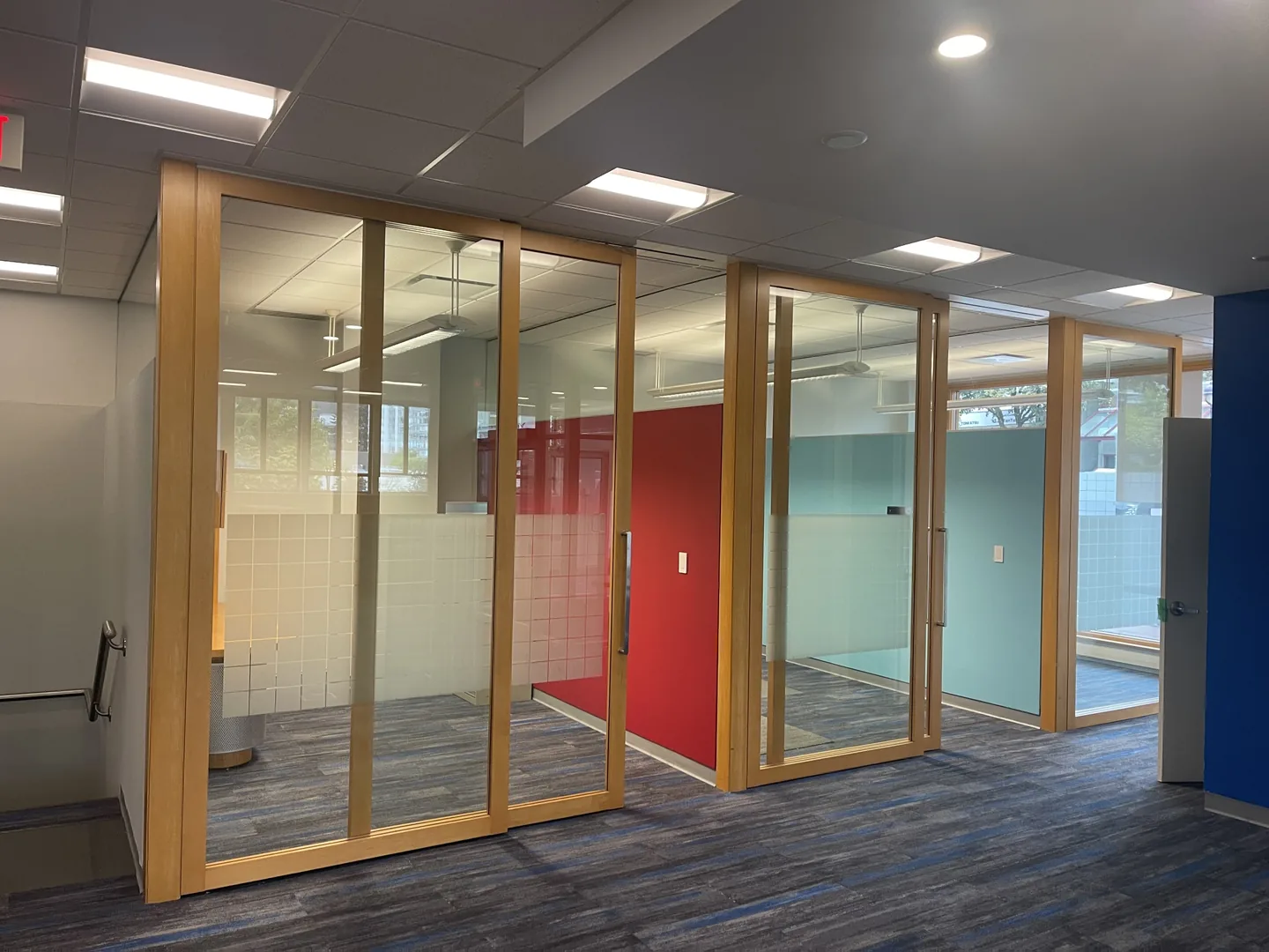 Glazed meeting rooms in a completed Eurohouse office tenant improvement, West Vancouver