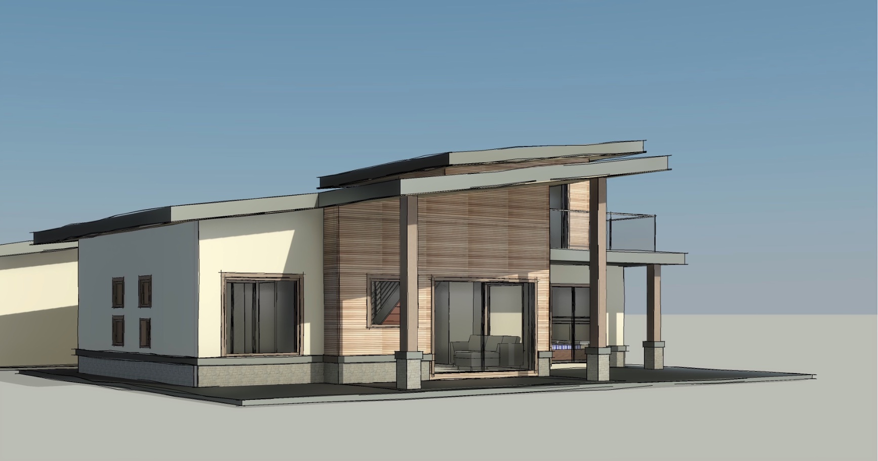 Rosebery Avenue guest house rebuild — rear elevation showing expansive glazing and covered outdoor area