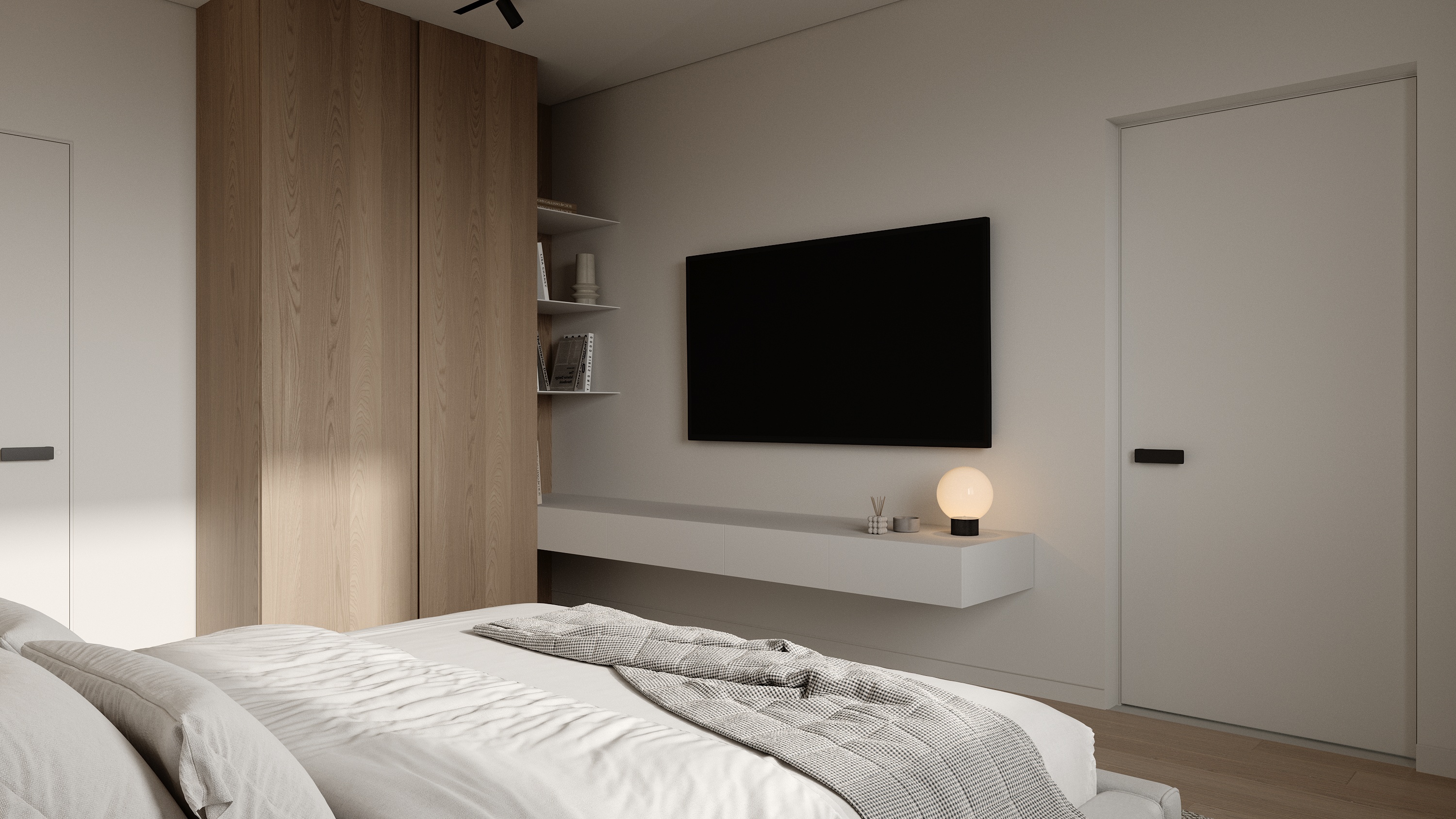 Guest bedroom second view at Scandinavian barn house West Vancouver by Eurohouse Construction