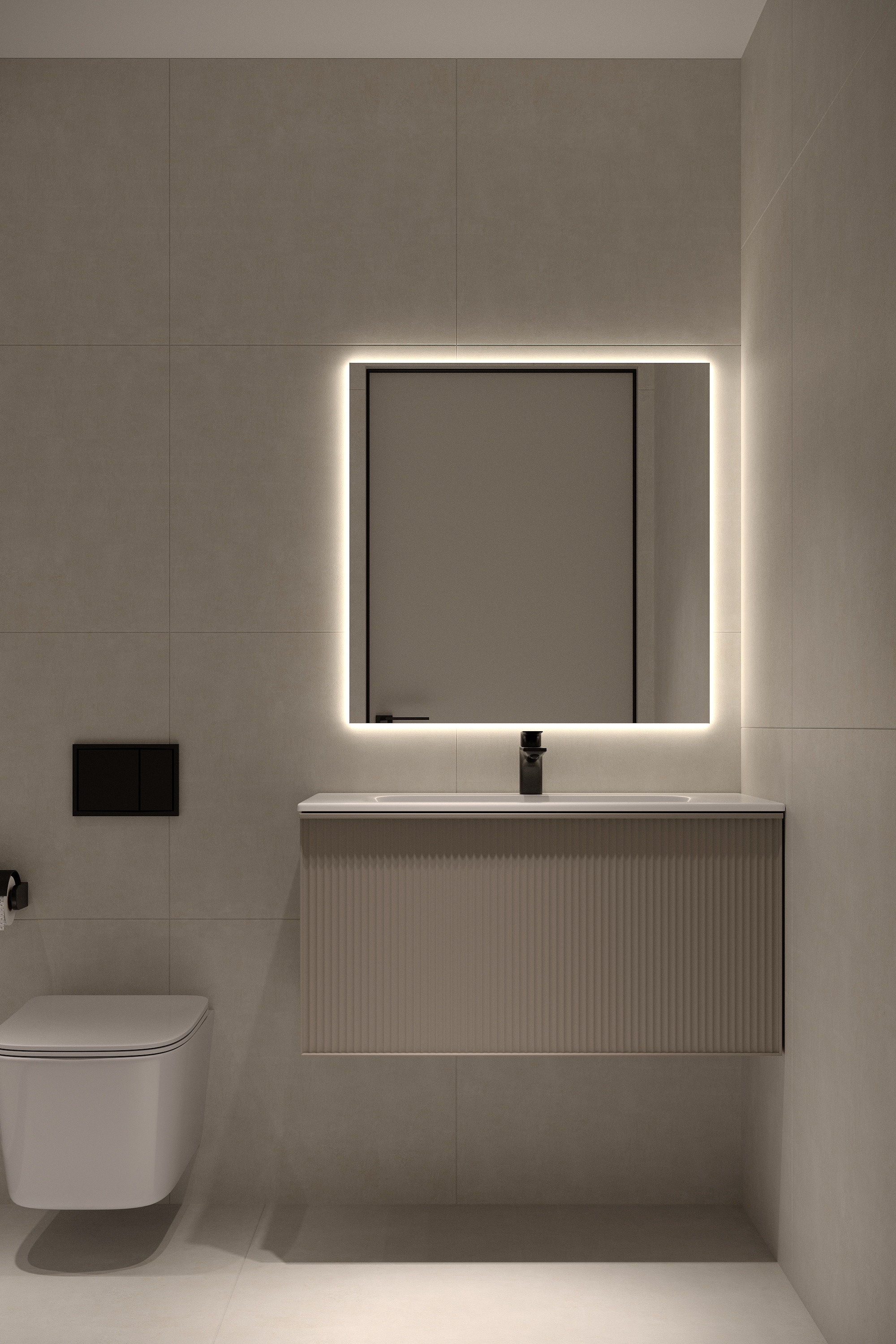 Upper bathroom vanity at Scandinavian barn house West Vancouver by Eurohouse Construction