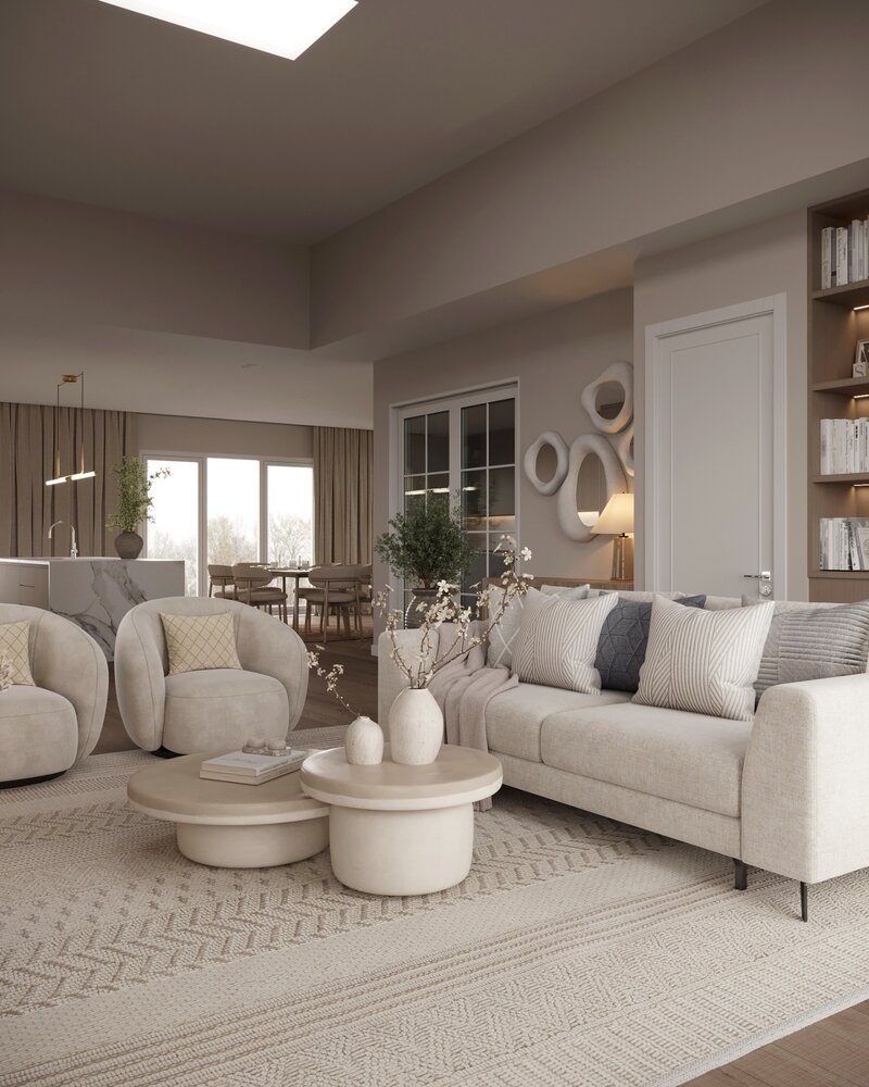 Dining room with illuminated built-ins